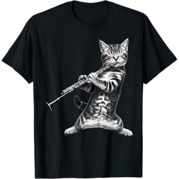 Cat Playing The Clarinet Gifts For Cat Lover Cat Mom Cat Dad T-Shirt