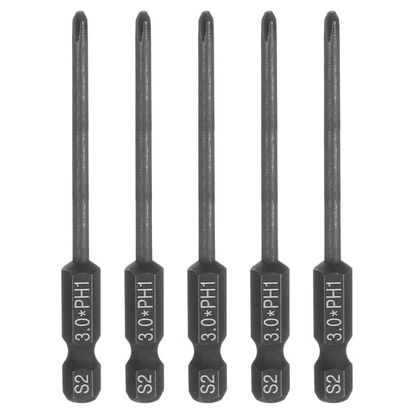 Uxcell 5 Pcs 1 Phillips Embout de Tournevis PH1 1/4 Pouces Hexagone 3 Pouces (75mm) Tige Longue 0.12 Pouces Tête Croisée Magnétique Outil Électrique Industriel en Acier S2, Noir