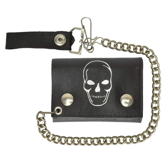 Chain Genuine Leather Trifold Wallet Skull Imprint 946-28 (C)
