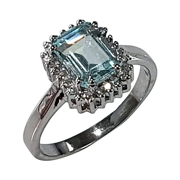 Tibetan Silver Statement Ring for Women Blue Topaz Gemstone Fashion Jewelry, US size 6