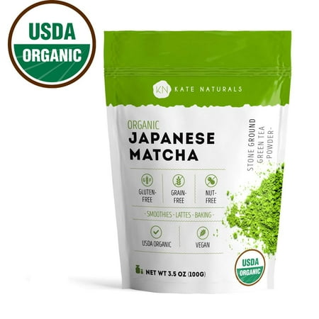 Organic Japanese Matcha Green Tea Powder by Kate Naturals - Certified Organic from Japan. Culinary Grade for Smoothies, Lattes, Baking, Weight Loss. Boost Energy, Focus (100g - Value Size) 100g
