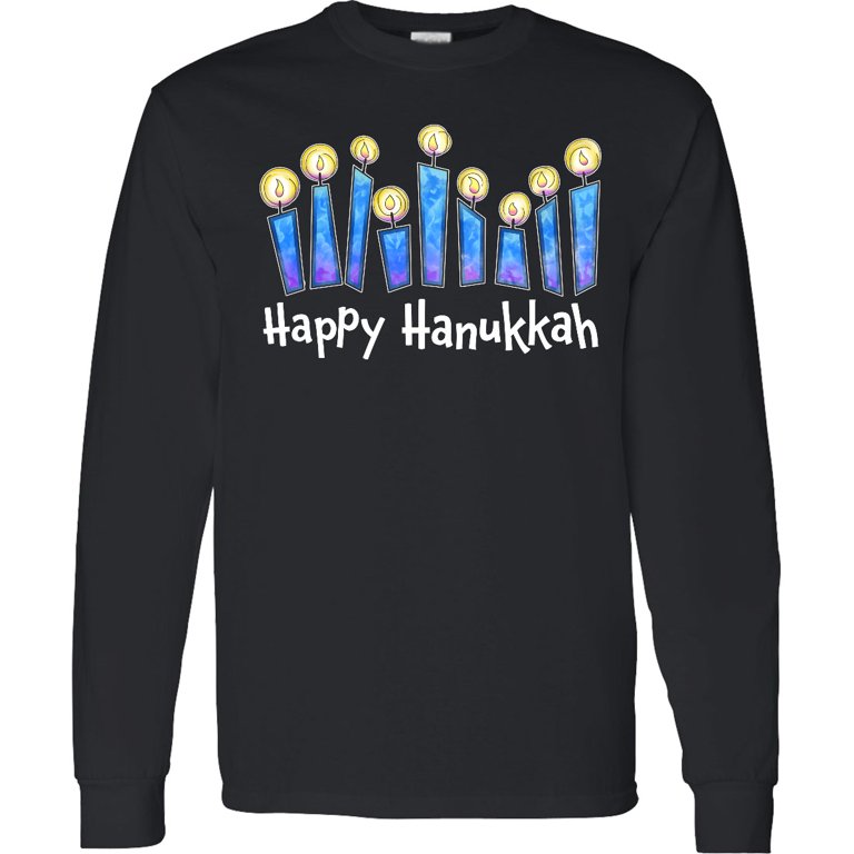 Happy Hanukkah Lit Candles Long Sleeve T-Shirt photo 3