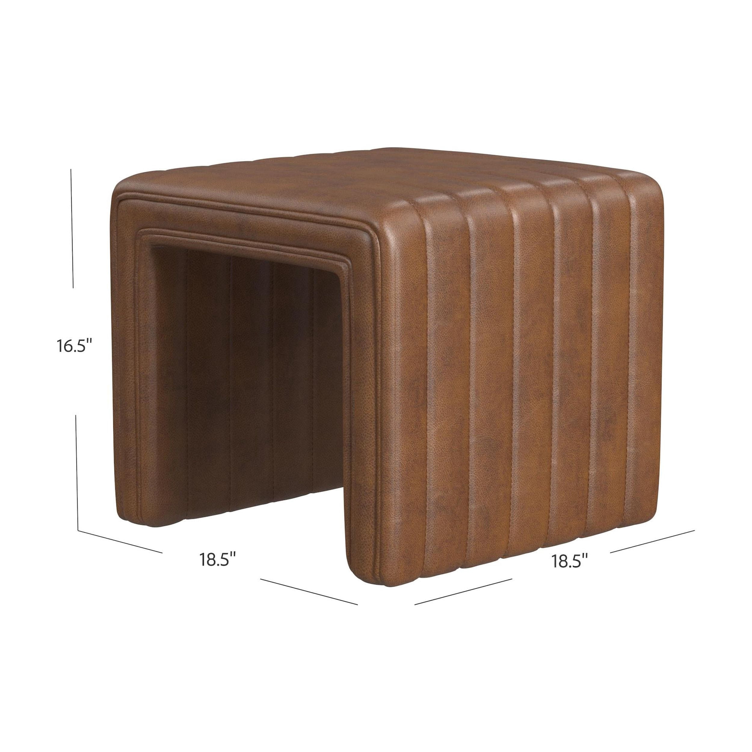 HomePop Modern Channel Ottoman, Brown Faux Leather