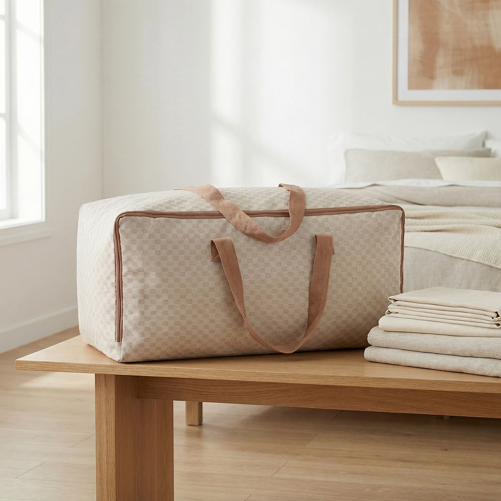 Unique Bargains Storage Floral Moving Bags for Organizing Clothing Brown 27.6"x19.7"x9.8"