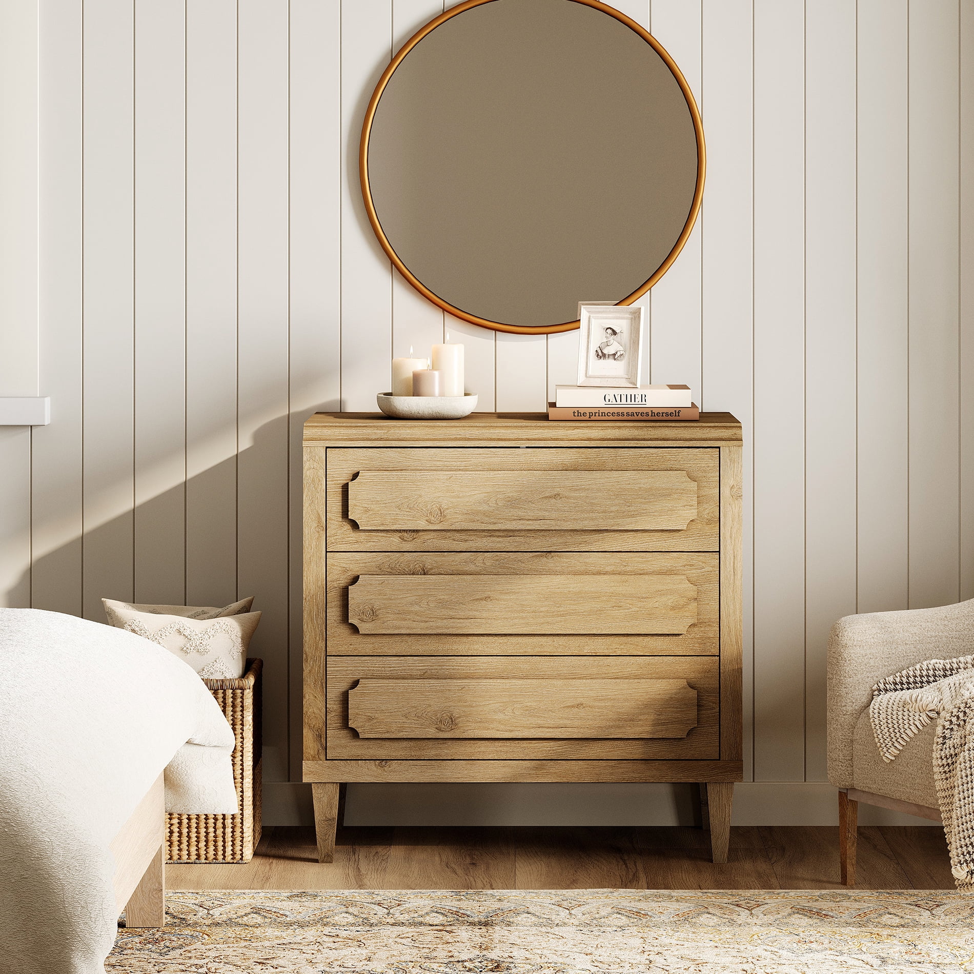 WAMPAT Oak Large Nightstand Set of 2