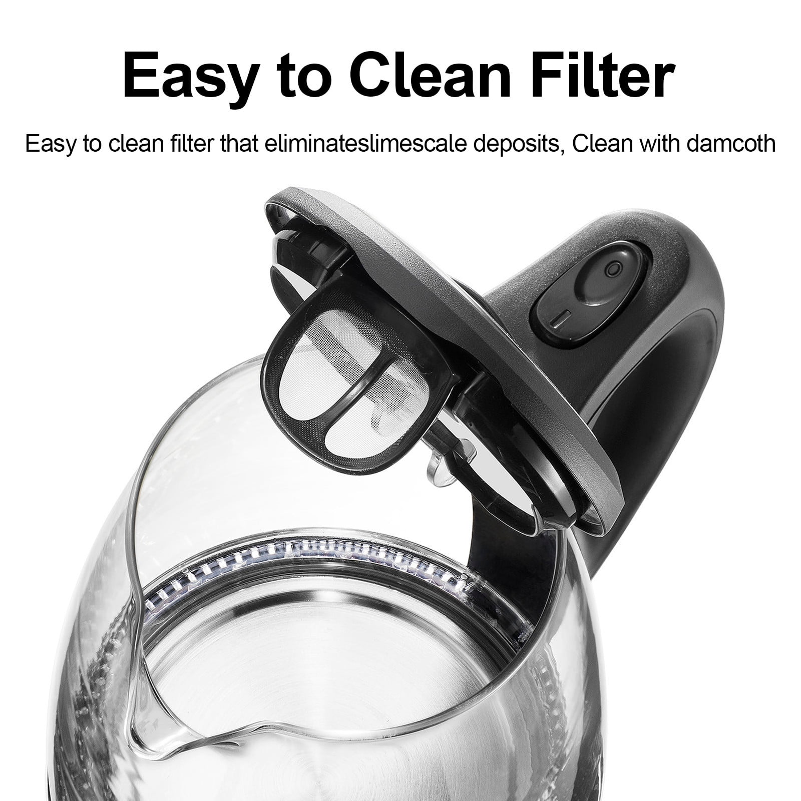 Taotanxi Speed-Boil Electric Kettle for Coffee & Tea - 1.7L Water Boiler 2000W, Borosilicate Glass, Easy Clean Wide Opening, Auto Shut-Off, Cool Touch Handle, 360° Rotation, Boil Dry Protection