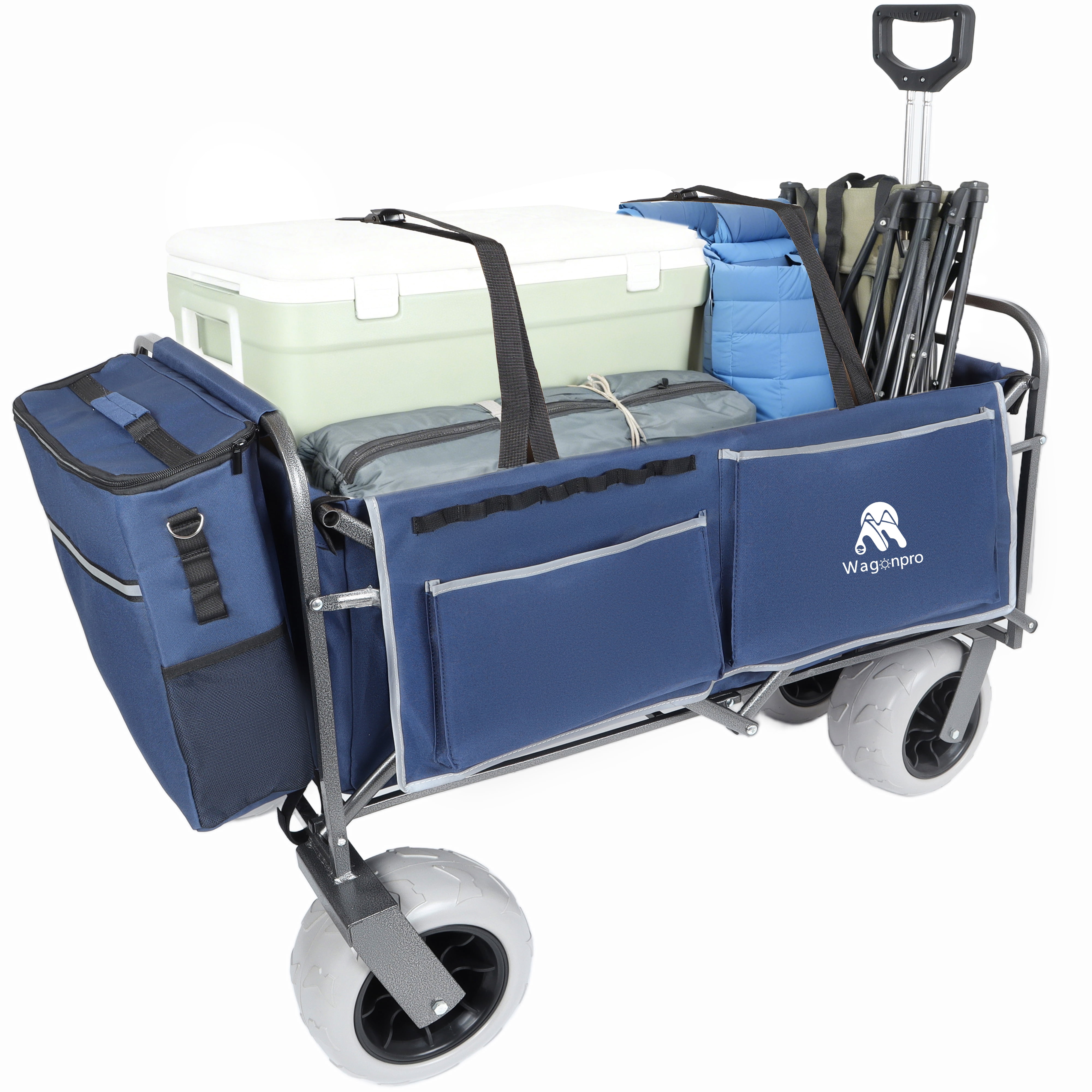 Beach Wagon with Big Wheels for Sand 500lbs capacity - Patented design, All Terrain Steel Frame Utility Cart with 9" Pneumatic Tires, Collapsible Folding Design