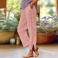 thumbnail image 3 of Wutalume Women's Striped Straight Leg Pants - Elastic Waist Loose Fit Cotton Linen Casual Trousers, Comfortable for Daily,Pink XL, 3 of 7