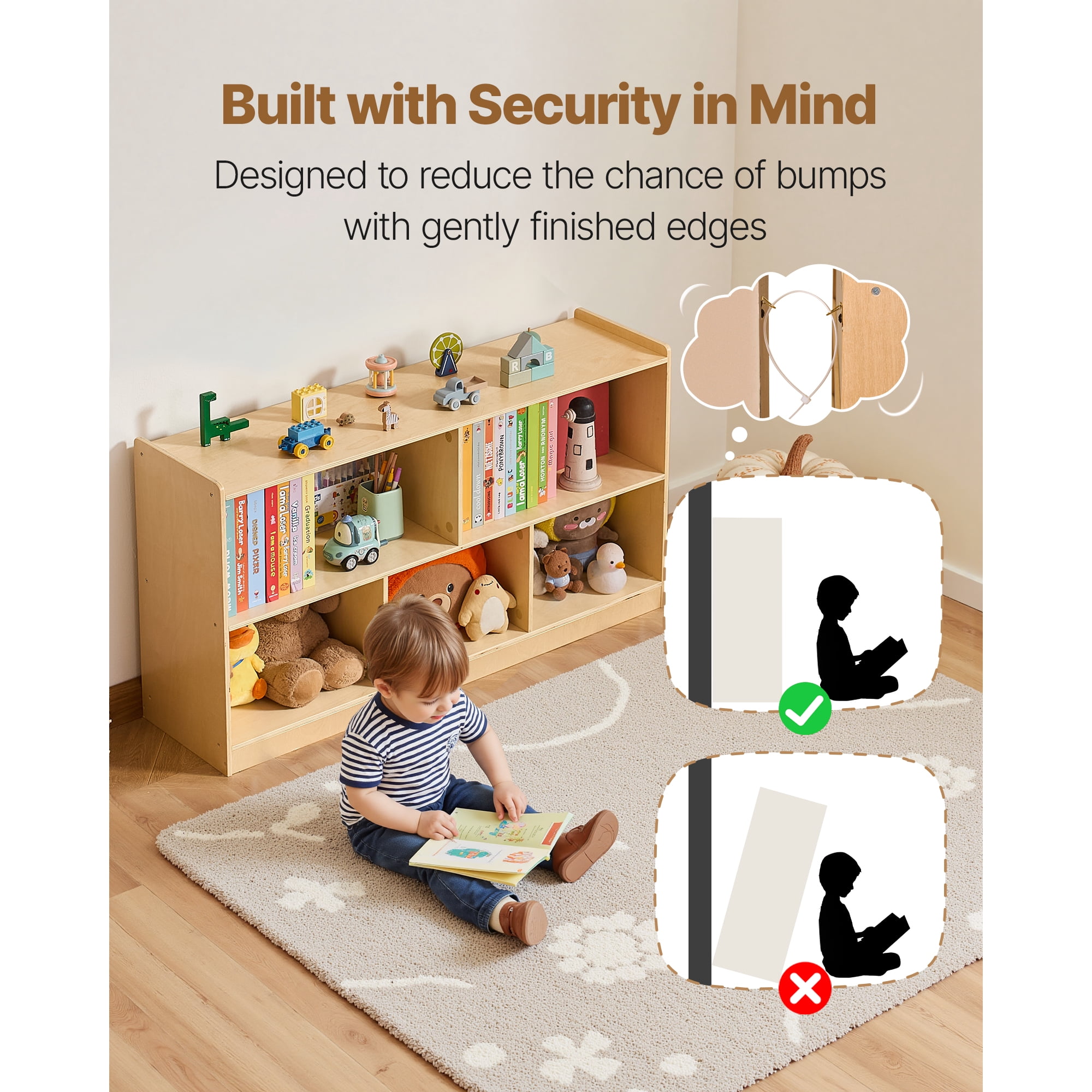 KFFKFF Montessori Bookshelf, 45-inch Wide Toy Storage Unit, 5-Section Children's Display Cabinet, Daycare Furniture, Kids' Bookshelf for Bedroom, Nursery, Living Room, Entryway, Preschool, Brown