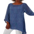 thumbnail image 1 of CHUANK Womens Long Sleeve Plain T Shirt Irregular Linen Blouse Tops Plus Size, 1 of 2