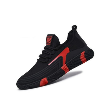 

Eloshman Mens Lightweight Lace Up Sneakers Jogging Fashion Anti Slip Sneaker Breathable Round Toe Running Shoe Black Red 8.5