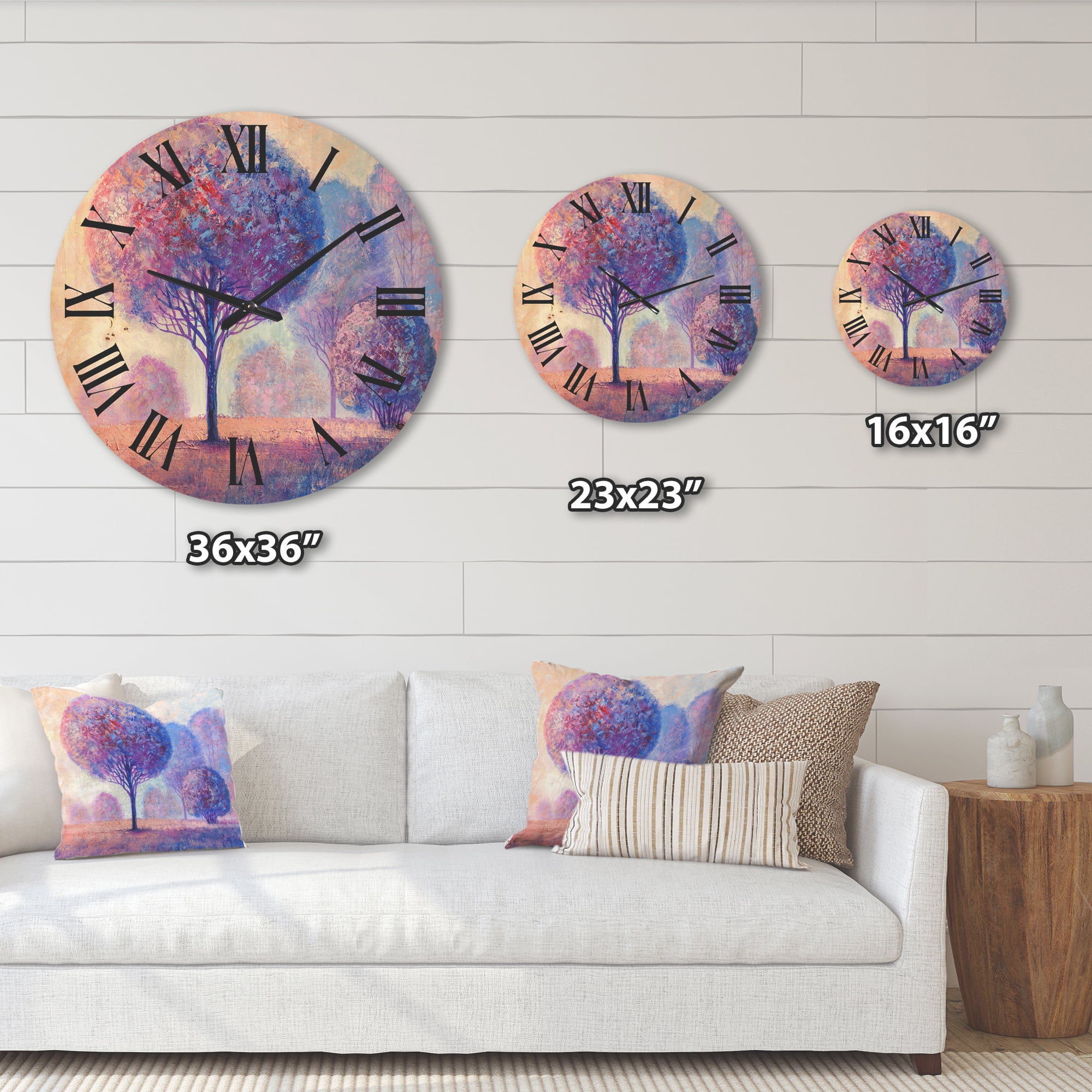 Designart 'Colourful Trees Abtract Impression II' Traditional Wood Wall Clock