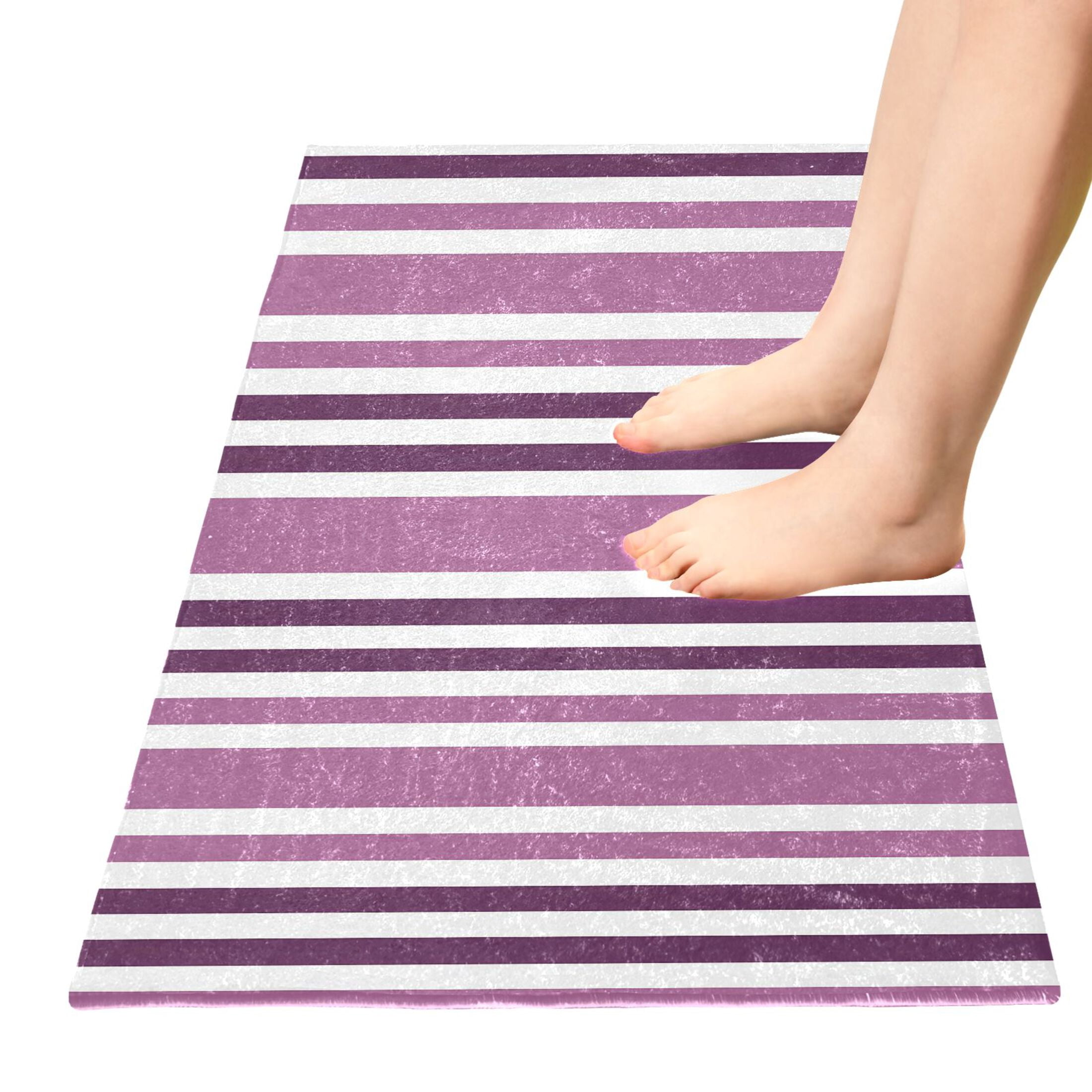 Dailycode Aubergine and White Stripes Bathroom Rugs Non Slip Absorbent Soft Plush Quick Dry Bath Mat, 39"x20"