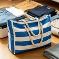 thumbnail image 4 of Lypsnake Oversized Canvas Beach Tote Bag, Waterproof Sandproof Striped Travel Tote Bag with Wet Pocket Zipper Inner Pockets Rope Handle,Handbag for Swim Pool Gym Picnic Travel Weekend, 4 of 6