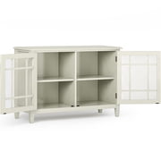 JERFIT Antique White Storage Cabinet with Glass Doors, Low Wood Sideboard Console Table for Living Room, Entryway, Bedroom