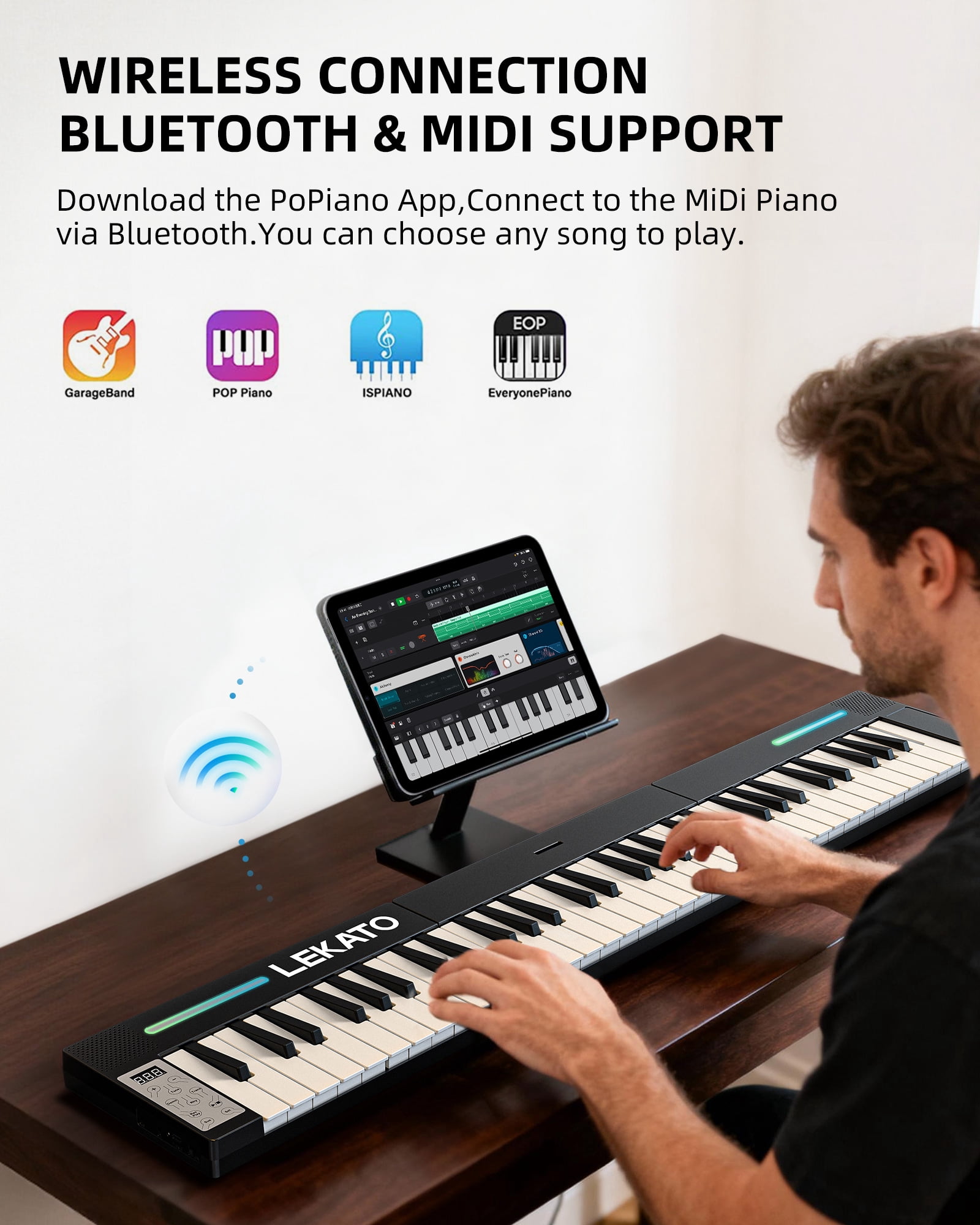 LEKATO Portable Piano Keyboard, 4 pcs Magnetic Electric Piano with Up to 88 Keys, 128 Tones, 128 Rhythm, 21 Demo, Split, Dual Tone, Record, Bluetooth MIDI, Headphone Jack, for Beginners Home Travel