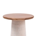 thumbnail image 4 of Hand-Carved Solid Wood Accent Table – Natural Mango Wood Side Table with Round Top for Living Room, Bedroom or Entryway – Boho Rustic Modern End Table White, 4 of 6