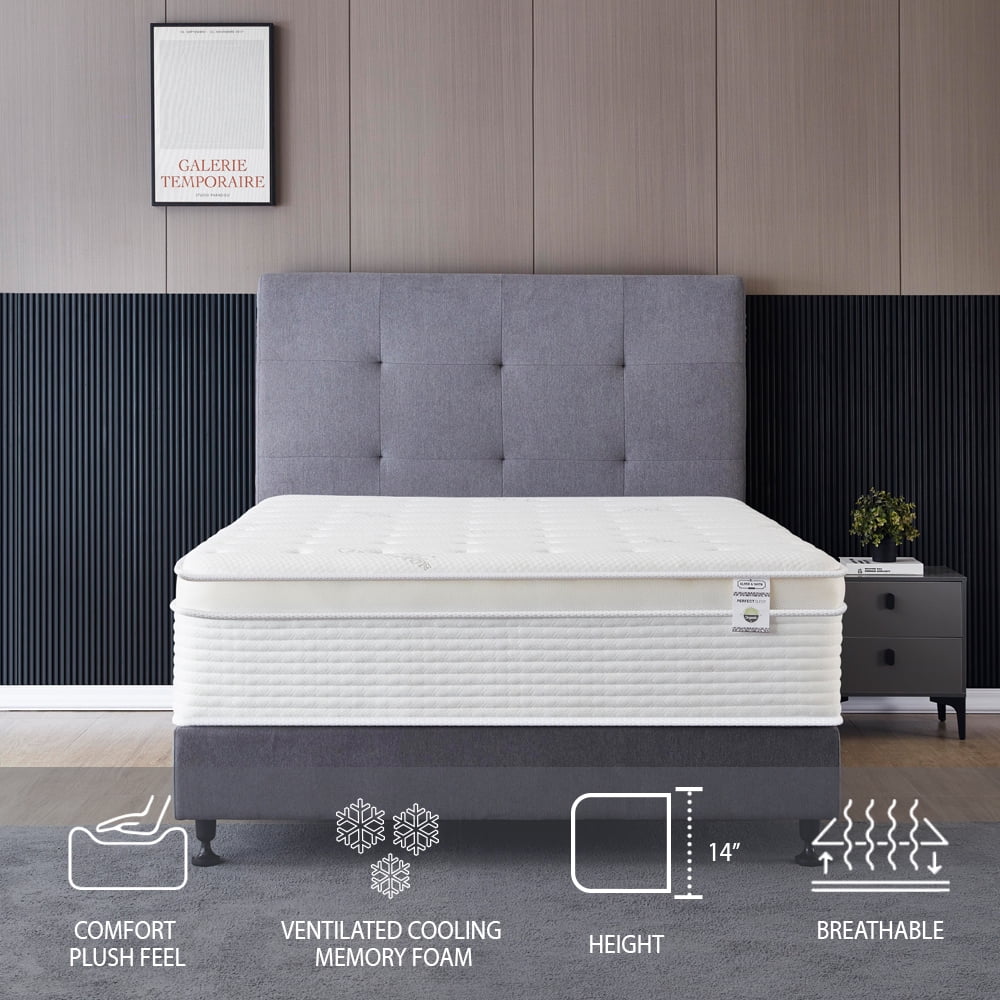 Oliver & Smith Twin Mattress 14 Inch - Hybrid Cool Memory Foam and Spring Mattress - Euro Top Medium Firm - Rolled in a Box