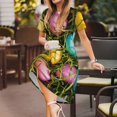 thumbnail image 3 of Easygdp colorful Easter eggs para Vestido Transpirable de Mujer, Vestido Suelto de Manga Corta con Pliegues y Bolsillos para el Verano, 3 of 6