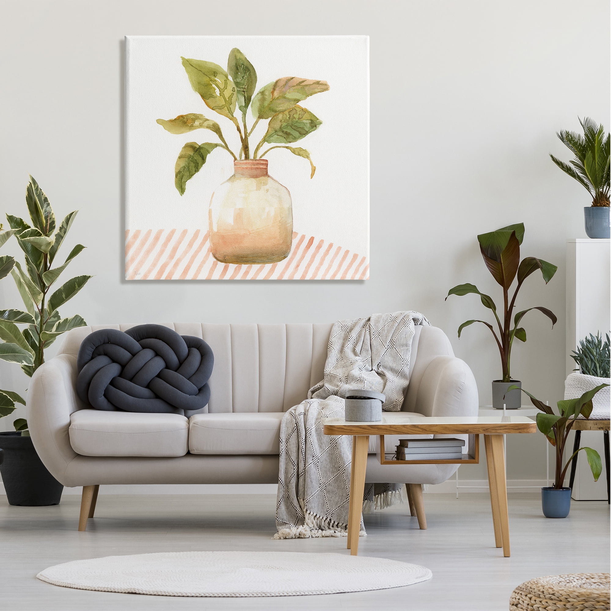 Stupell Industries Calathea Plant Jar Abstract Furniture Striped Tablecloth ,36 x 36, Design by Nan
