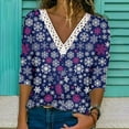 thumbnail image 2 of Fall Christmas Printed Tops for Women Crochet Lace Trim V Neck T Shirts Casual Loose Pullover Tee Shirts Tunic Blouses, 2 of 5