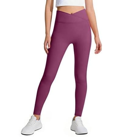 Mceream Yoga Leggings Girl High Waist Crossover Pants with Pockets Tummy Control Stretchy Slim Fit Yoga Pants Workout Active Dance Tights Legins Para Ninas 5-16 Years