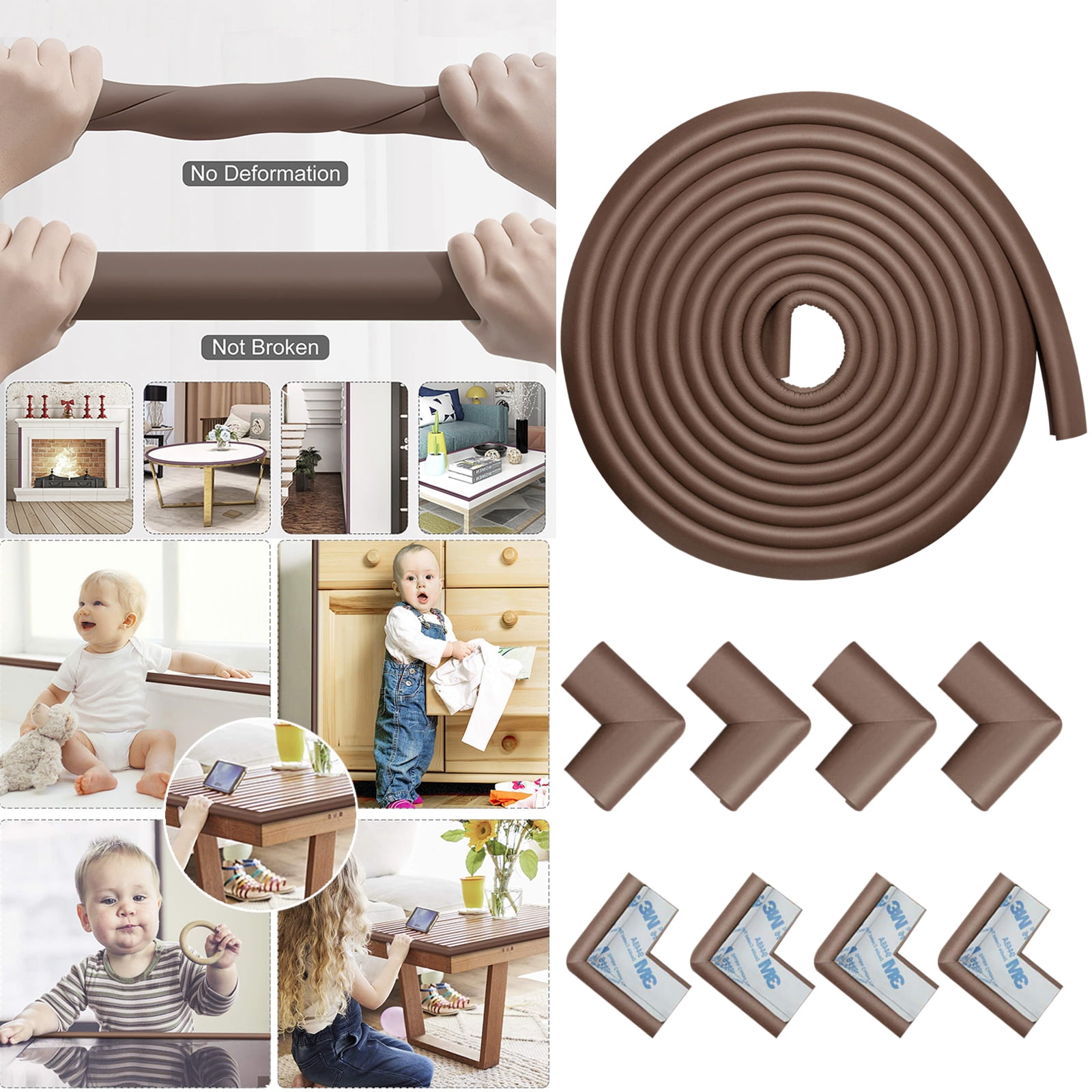 Coffee Brown Soft Rubber Foam Safety Bumper (16.4 Feet + 8 Corners