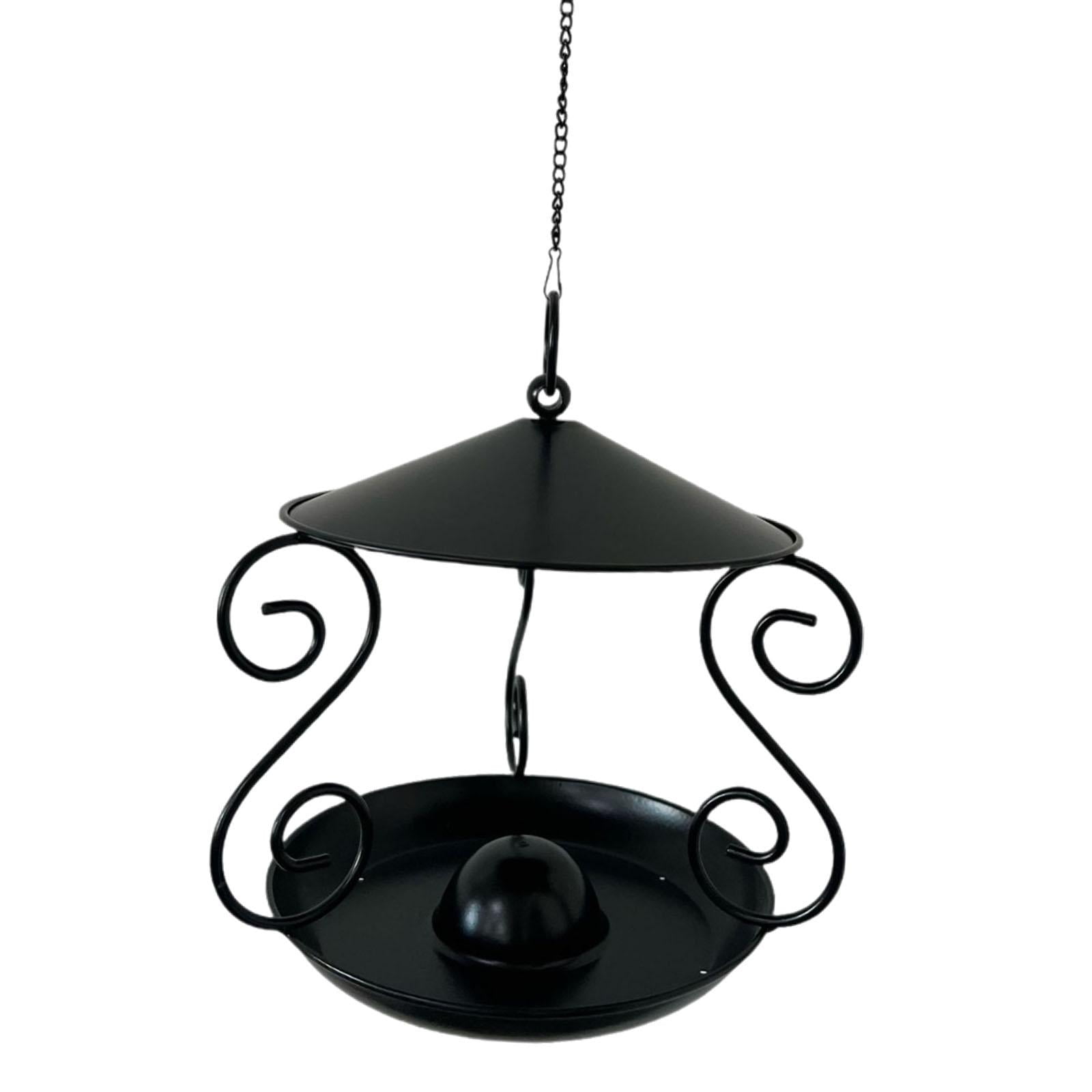 CarpNettore Metal Roof Bird Feeder Feeding Bowl with Rain Cover for Balcony Outside Tree black