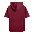 thumbnail image 6 of Short Sleeve Hoodies for Men Cotton Hoodies Summer Sweatshirt Lightweight Breathable Workout Shirts Pullover Wine, 6 of 9