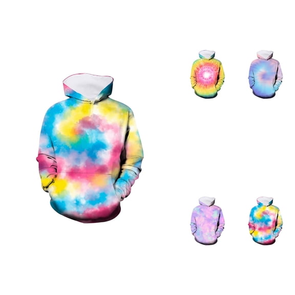 Girls' 3D Digital Print Tie Dye Pullover Hoodie with Front Pocket, Comfortable Unisex Casual Sweatshirt for Kids and