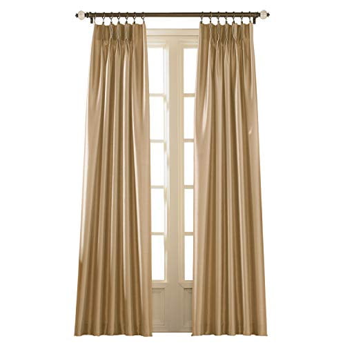 Curtainworks Marquee Faux Silk Pinch Pleat Curtain Panel, 30 by 132", Sand