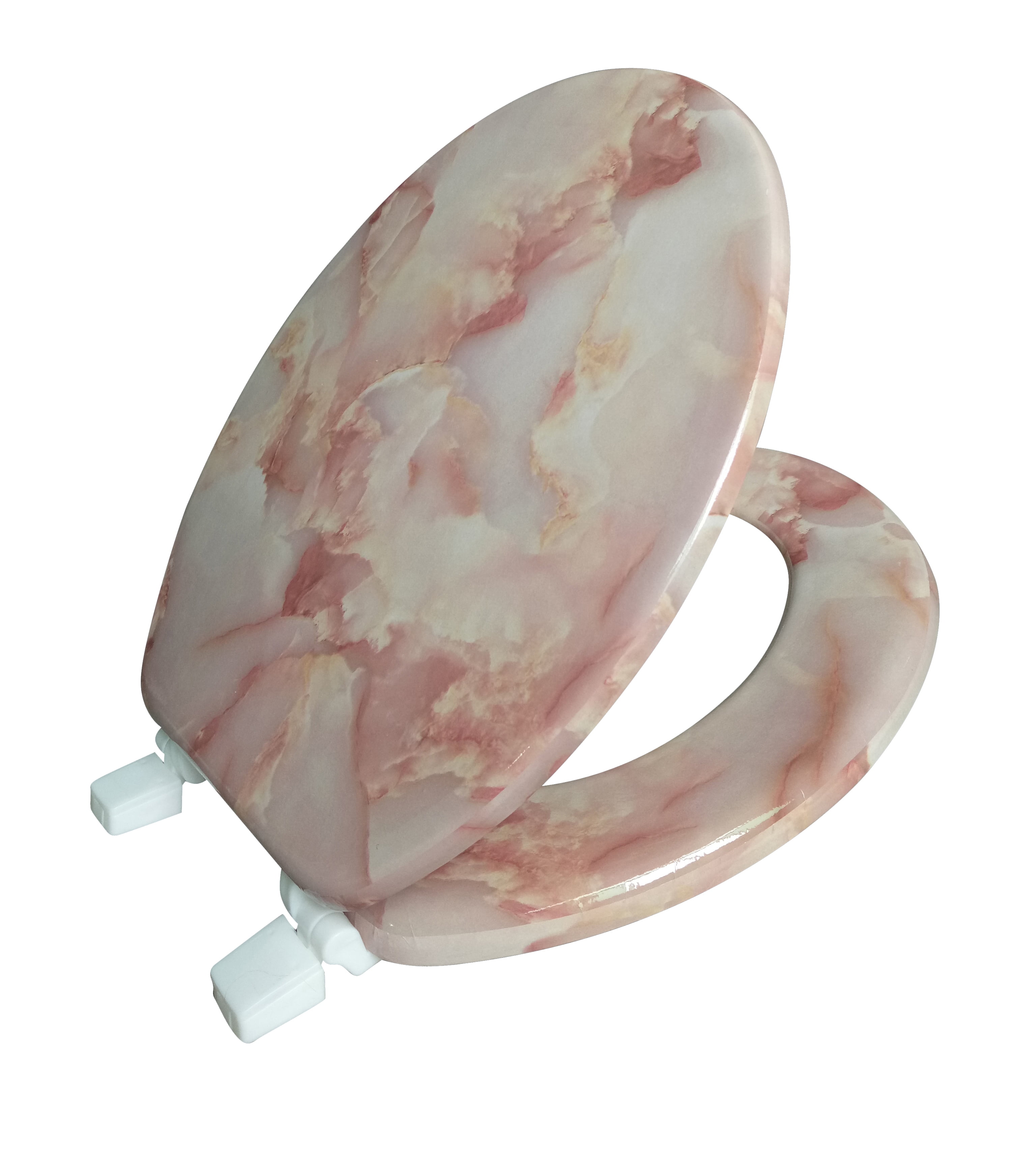 Dream Bath Heavy Duty Round Toilet Seat with non-slip seat and quick-attach easy install hardware, Marbleized Wood Agate