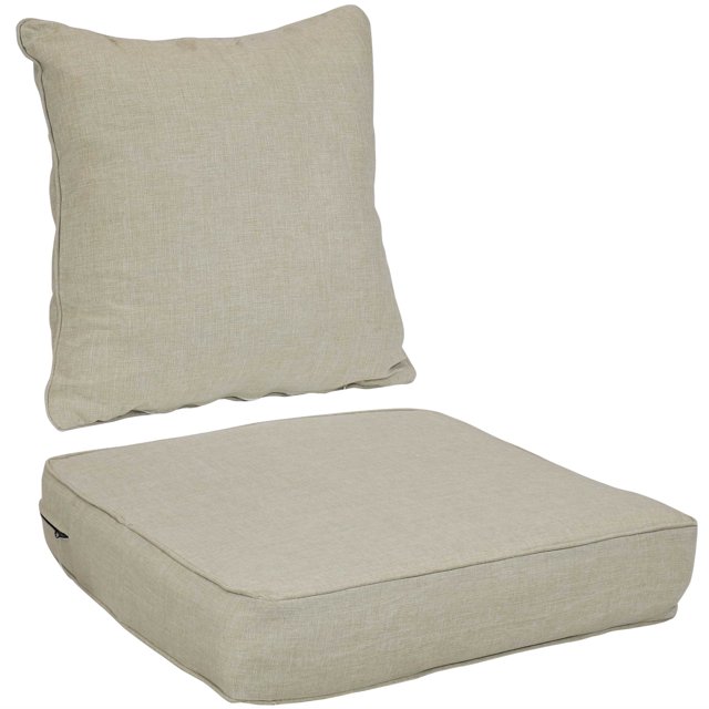 Sunnydaze Indoor/Outdoor Polyester Replacement Deep Back and Seat Cushion Set for Patio Chair - Beige - 2pc