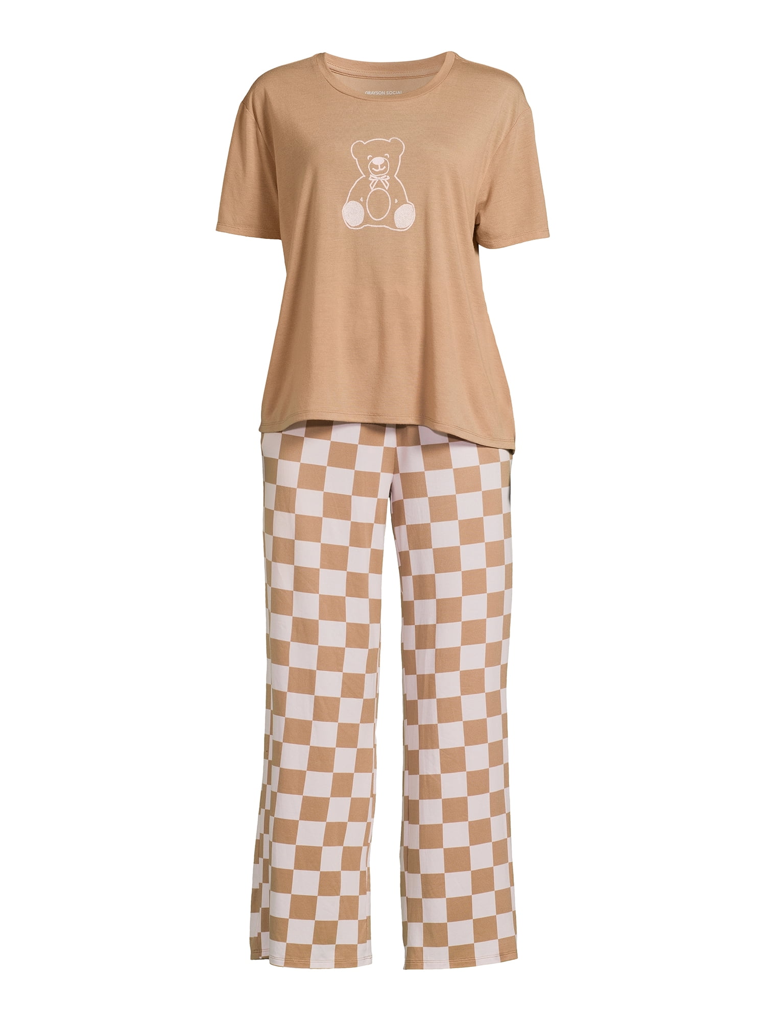 Grayson Social Junior's Teddy Bear Sleep Tee and Pant Pajama Set, 2-Piece, Sizes S-3X