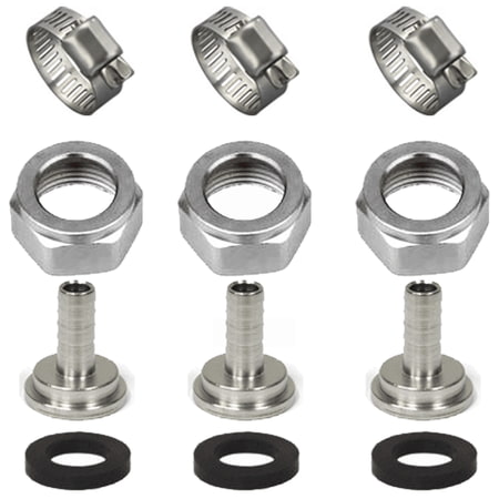 - 3 PACK BEER NUT STAINLESS STEEL TAIL PIECE GASKET KIT KEGERATOR DRAFT BEER SHANK