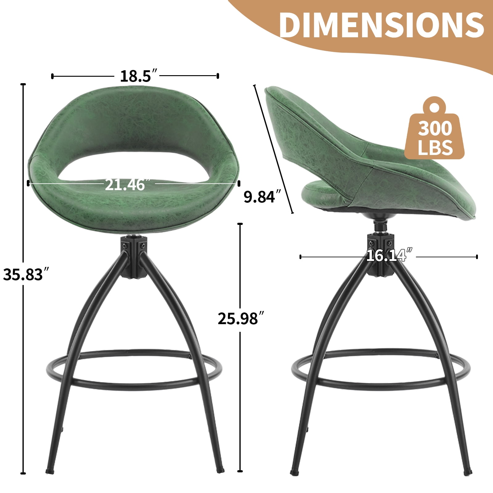 Ktaxon Set of 2 Swivel Barstools with footrest, 26" Counter Height Padded Bar Stools 2 PCS, Green