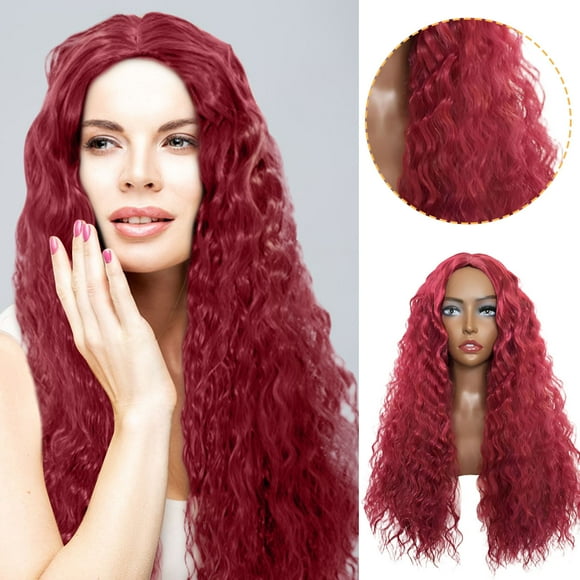 TopLLC Wigs Women'S Chemical Fiber Wig Long Hair Small Curly Head Cover Matte High-Temperature Silk Bangs Long Hair Dense Wave Hair Wig 23.6in Small curly