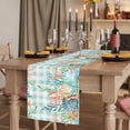 thumbnail image 3 of Summer Coastal Cotton Linen Table Runner for Dining Kitchen, Watercolor Corals Shells Starfish Green Plaid Wedding Outdoor Party Tablerunners, Dresser Scarf Coffee Tablecloth Runners 13x90 Inches, 3 of 9