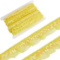 thumbnail image 1 of 11m Yellow Sequin Chiffon Lace Edge Trim Gathered Ruffle Elastic Organza Fabric Ribbon 3cm Pleated Mesh Stretch Fringe Trim for Cloth Craft Sewing Embroidered Wedding Party Decor, 1 of 5
