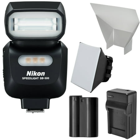 Nikon SB-500 AF Speedlight Flash & LED Video Light with EN-EL15 Battery & Charger + Softbox + Reflector Kit for D7000, D7100, D600, D500, D610, D750, D800, D810