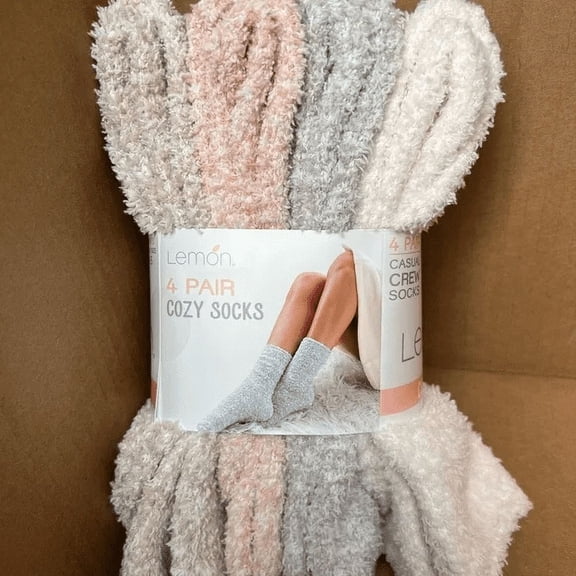 Lemon Women's 4-Pair Casual Crew Cozy Soft Socks Peach/Beige Fits Shoe Size 5-9.5
