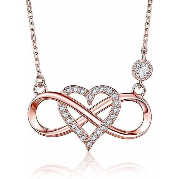 Necklace for Women White/Rose Gold Plated 925 Sterling Silver Blue Cubic Zirconia Infinity Heart Pendant Necklace Anniversary Birthday Jewelry Gifts f