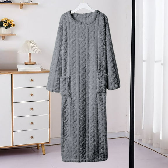 Roncen Velvet Loungewear Night Gowns for Adult Women Flannel Dress Pullover Loungewear Sleepdress
