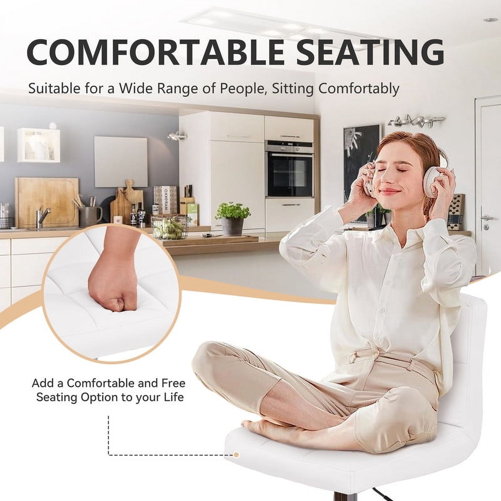 Hawsaiy Modern Adjustable Swivel Bar Stools Set of 2, PU Leather Bar Chairs with Footrest, White