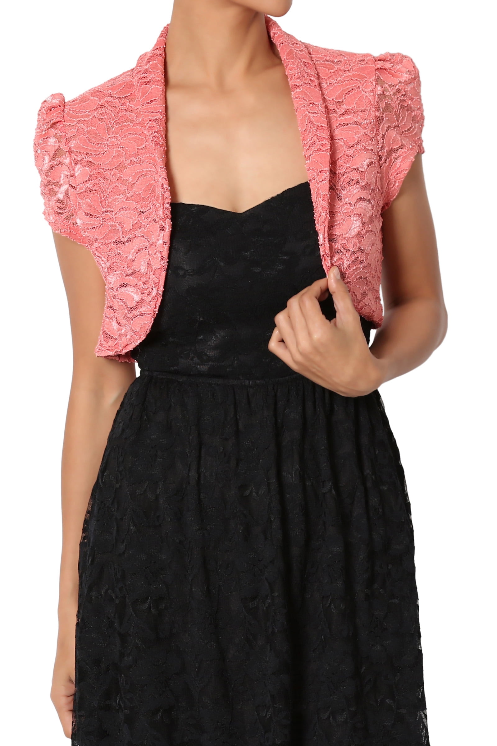 TheMogan TheMogan Junior's Lace Shrug Shawl Collar Short Sleeve