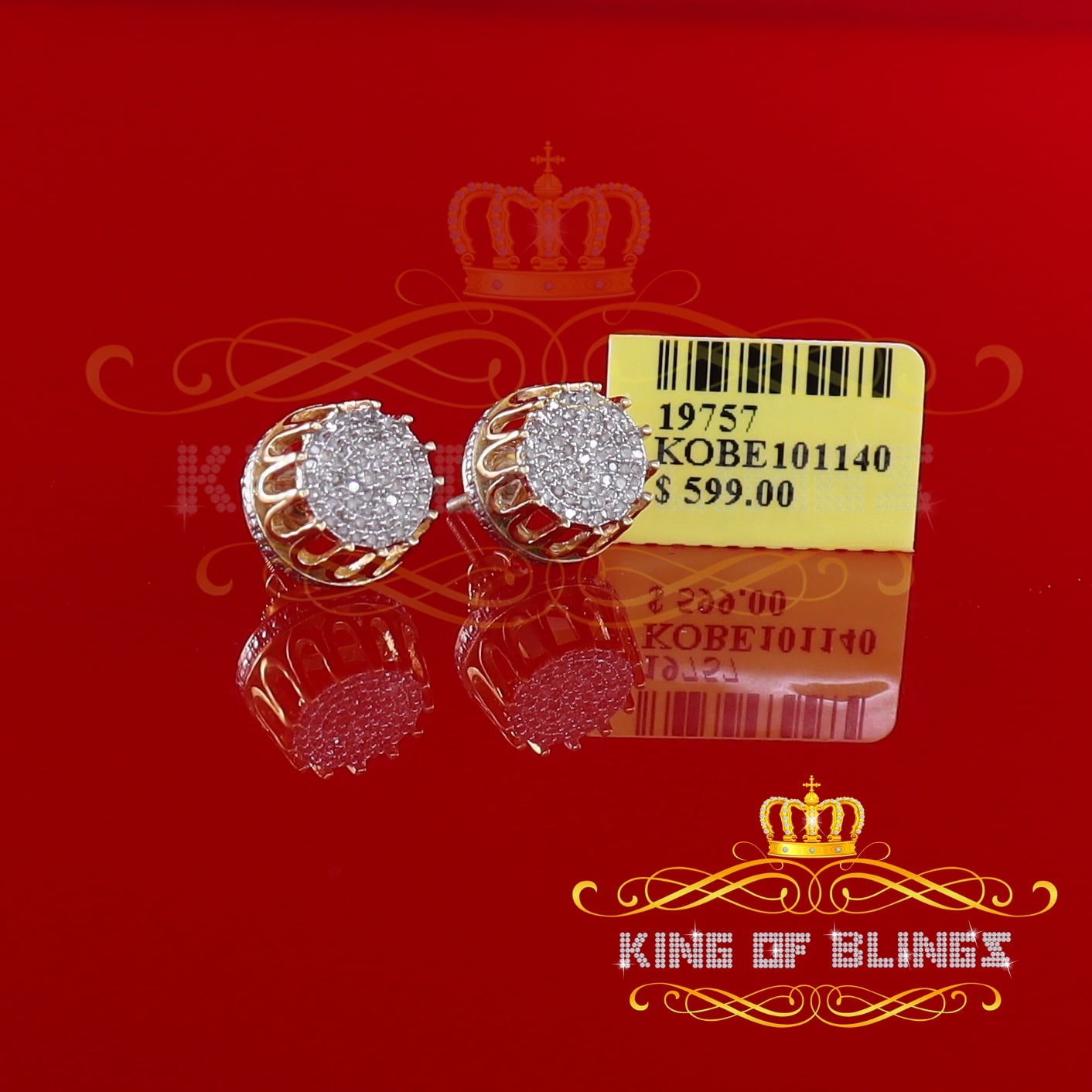 King of Bling's 925 Sterling Silver 0.33ct Diamond For Women's/ Men's Yellow Stud Round Earrings