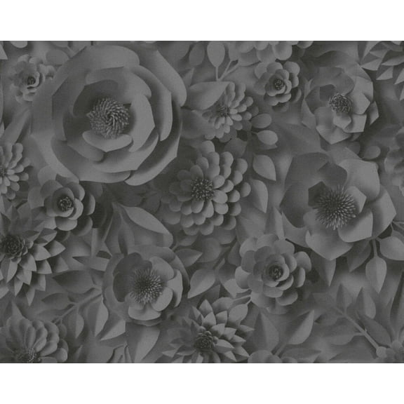 Concord Wallcoverings Textured Wallpaper Floral Flowers, Gray Black, 21 In x 33 Ft (56 sq. ft), 387185