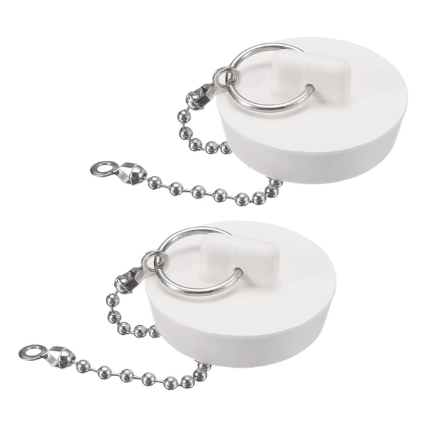 Uxcell 2Pcs Tapón de Drenaje de Goma con Cadena y Anillo Colgante, Tapón de Drenaje para Bañera Se Adapta a 1 1/2 pulgadas, Tapón de Drenaje de Goma para Bañera, Cocina y Baño, Blanco
