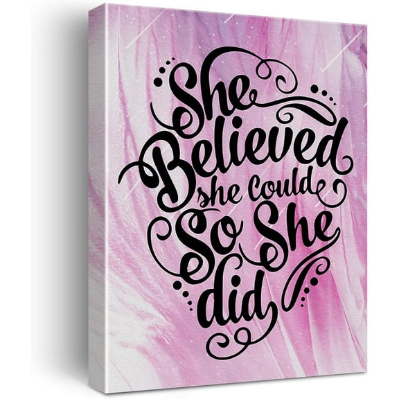 Inspirational Quotes She Believed She Could So She Did Poster Canvas Wall Art for NurseryHomeGirls Room Decor Pink Motivational Canvas Print Wall Art Painting Ready to Hang Gifts Easel &
