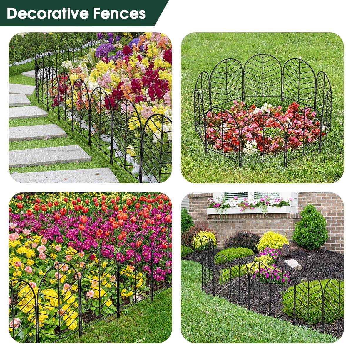 Decorative Garden Fence 22" Rustproof Metal Wire No Dig Fence for Dogs, 30 Panels, Black